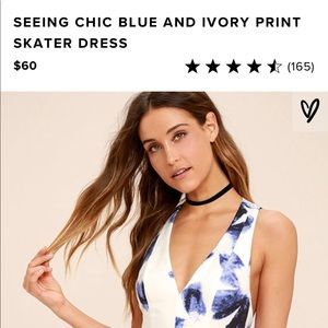Lulus blue and ivory print skater dress NWT